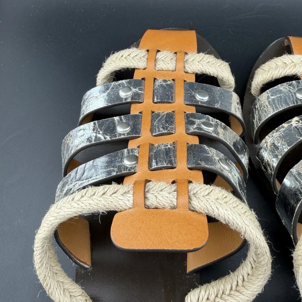 Tory Burch Fisherman Mule Sandal Brandy/Silver Leather Size 8 *See Closeup As-Is